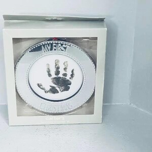 Vintage Carter Handprint "My First Christmas" Cornice argentata per neonati, ricordo, maschio o femmina, nella confezione originale, regalo per neonati, decorazione per la cameretta dei bambini