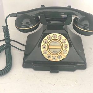 Vintage Green & Gold Telephone 1940 Style Telephone Retro Phone with Touch Dial Push Button Telephone Rotary Design Vintage Electronics