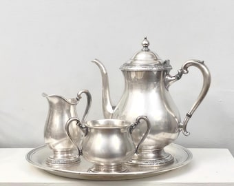 Vintage Camille Silverplated Floral Scrolls Tea Set with Tray: Silver Serveware