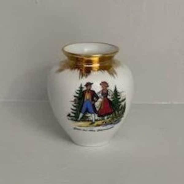 Vintage Vase Hand Painted  Gold Rim Schwarzwald Malsch Bavaria Germany