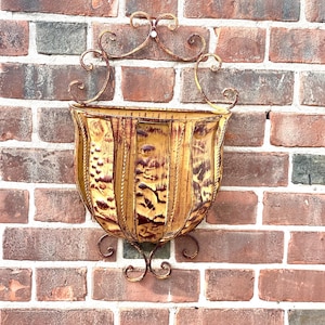 Vintage Ornate Metal Wall Planter: Copper Brass Finish, Indoor/Outdoor Decor