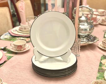 1 Vintage Otagiri Horizon Dinner Plate, Gray, Blue Stripes