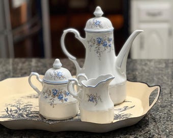 Vintage Sterling Ironstone Coffee Set by J&G Meakin, England Blue Floral