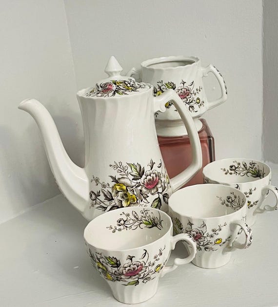 Staffordshire Wood & Sons China Tea/coffee Pot With Sugar Bowl and 