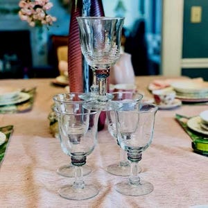 Set of 6  Cordial Goblet Style Wine Crystal Glasses, Vintage Drinking Glassware, Drinkware and Barware