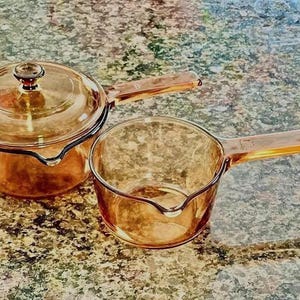 Vintage Corning Ware Pyrex Brown oder Amber Visions Glas Kochgeschirr, Töpfe