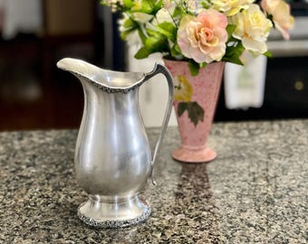 Vintage Silver Plated Beverage, Water Pitcher with Floral Ornate Spout and Base