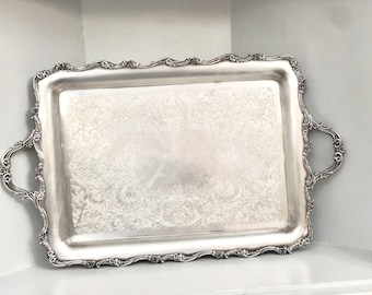 Vassoio da tè vintage Wilcox American Rose con due manici, placcato in argento: vassoio da portata decorato in stile vittoriano.
