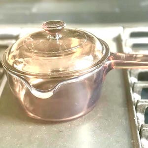 Vision Corning Glass Lidded Saucepan with Spout. Amber Color,  Retro Pyrex Glass Stovetop  Replacement Cookery Vintage Cookware