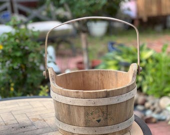 Vintage Wood Bucket with Top Strapped Handle, Unique Country  Garden/ Farmhouse Decor