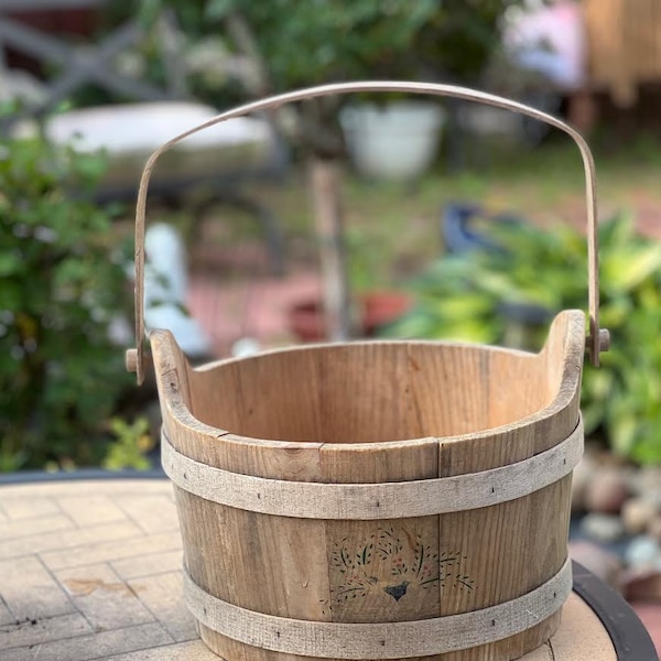 Vintage Wood Bucket with Top Strapped Handle, Unique Country  Garden/ Farmhouse Decor