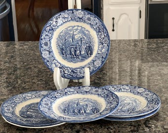 Set of 6 Liberty Blue Bread & Butter Plates, Vintage Dinnerware