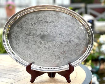 Vintage Mid-Century Silver Plated Ornate Serving Tray