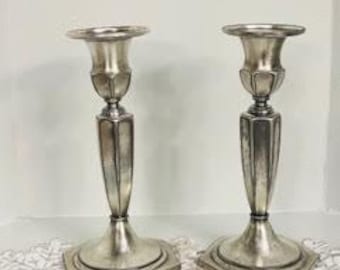 Pair of Antique Silver plated Cast Wilcox SP, Candlesticks Vintage Candle Holders Quadruple Silver Plated Hexagon Base