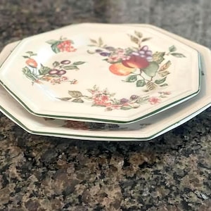 Vintage Johnson Brothers Fresh Fruit Plate & Platter Set - Octagonal Dinnerware