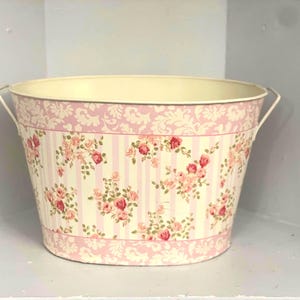 Vintage Toleware Eimer: Blumen Muster Metall Übertopf mit Henkeln