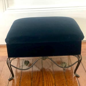 Vintage Cast Iron Foot Stool: Black Velvet Ottoman with Storage