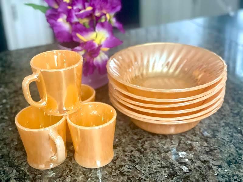 Fireking ファイヤーキング vintage オレンジ 皿 8点 set Vintage Fire King Peach Lustre Dinnerware Set - Laurel Leaf, 21
