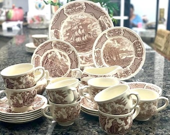 Alfred Meakin Fair Winds Ironstone Dinnerware Set: 24 Pcs English Transferware