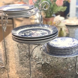 Vintage Metal Swivel 3 Tier Plate Rack, Silver Color Pie Rack, Dessert Stand, Space Saver Rack, Plate Organizer Display Home and Kitchen