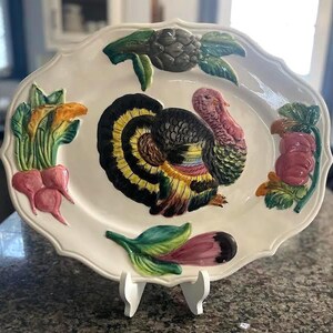 Vintage Hand Painted Italian Serving Platter, Large Oval Platter, Serveware Dinnerware 20&#39; Inch Platter