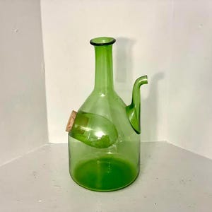 Hand Blown Green Glass Decanter with Ice Chamber: Vintage Barware