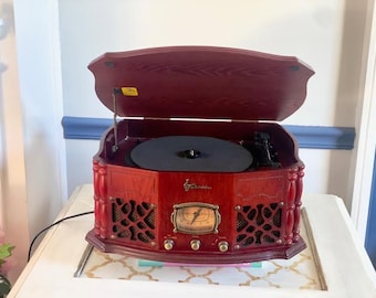Vintage Record Player AM/FM Radio Emerson Wood Cabinet Electronic Music System