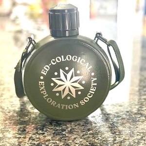 Aluminum Green Canteen with Compass, Detachable Adjustable Strap Water Bottle, Portable Outdoor Water Container Hydro Flask
