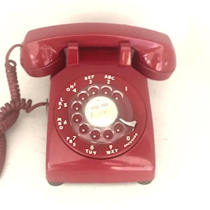 Vintage Mid-Century Modern Red Western Rotary Dial Telephone, Retro Desktop Telephone, 1970s