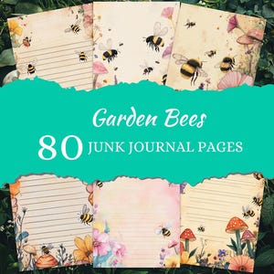 Garden Bees Junk Journal, 80 digitale pagina's, 8,5 x 11, afdrukbaar dagboek, Ephemera, Paper Craft, coffeeshop junk Journal Supplies