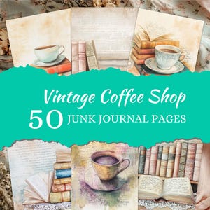 Diario di caffè vintage, 45 pagine digitali, 8,5 x 11, effimeri da stampare, carta da artigianato, forniture per diari di caffè