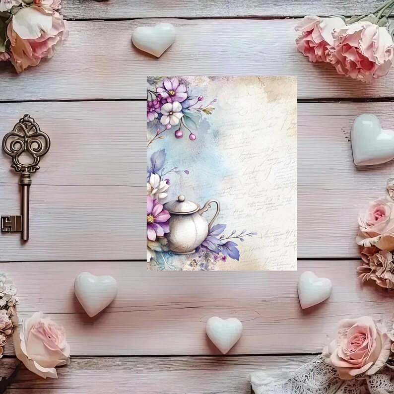 Shabby Chic Teapot Junk Journal Kit: Printable Ephemera (digital ...