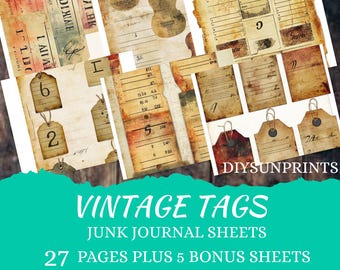 Vintage Tags Junk Journal Kit: Printable Ephemera (Digital Download)