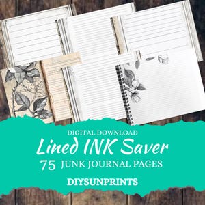 Lined INK Saver Junk Journal Kit, 75 Digital Pages, 8.5 x 11, Printable Journal Ephemera, Paper Craft, Lined INK Saver Journal Supplies