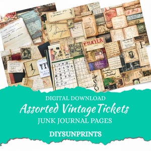 Verschiedene Vintage Tickets Junk Journal, 31 digitale Downloads, 8,5 x 11, Printable Journal Ephemera, Papiermodelle, Junk Journal Zubehör