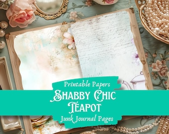 Shabby Chic Teapot Junk Journal Kit: Printable Ephemera (Digital Download)