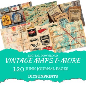 Kit de carnet de bord rétro Road Trip | pages de carte vintage, étiquettes de motel, reçus d'essence, menus de restaurant et documents éphémères | Trousse de voyage imprimable