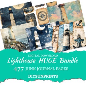 Lighthouse Bundle Junk Journal Kit, Ephemera, Junk Journal sheets, Lighthouse Digital Paper Pack, Coastal & Ocean Backgrounds, Scrapbooking