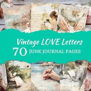 Diário de cartas de amor vintage, 70 páginas digitais, 8,5 x 11, itens efêmeros para impressão, artesanato em papel, suprimentos para diário de cartas de amor