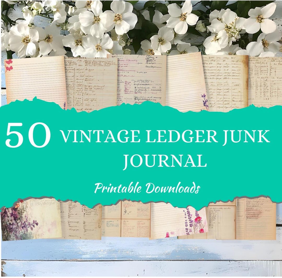 Vintage Ledger Junk Journal Kit: 50 Printable Ephemera Pages (digital ...
