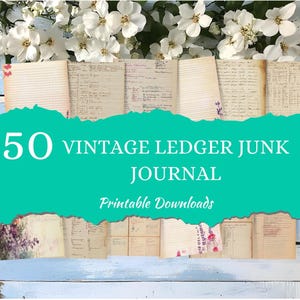 Kit per diario vintage Ledger Junk Journal, 50 pagine digitali, 8,5 x 11, materiale effimero stampabile, carta per lavoretti, forniture per diario vintage Ledger Junk Journal
