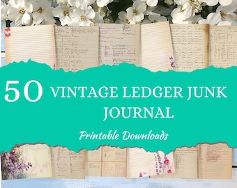 Vintage Ledger Junk Journal Kit: 50 Printable Ephemera Pages (Digital Download)