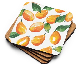 Mango Pattern Cork-back Coaster, Tropical Fruit Coaster