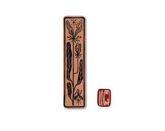 Unique Linocut Bookmark on Kraft Paper - Hand-Printed Floral and Star Design