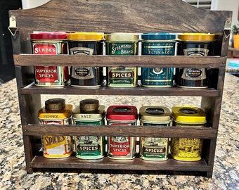 Vintage Wood Spice Shelf with Spice Tins