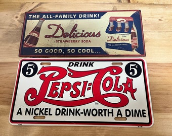 2 Vintage Tin Soda Signs - Rare
