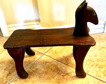 Invaluable Vintage Hand Carved Horse Stool ~ 1950's