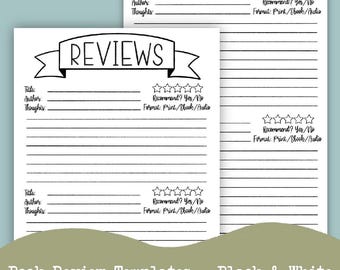 Book Review Templates: Reading Log Tracker, Book Journal Printable (Digital Download)