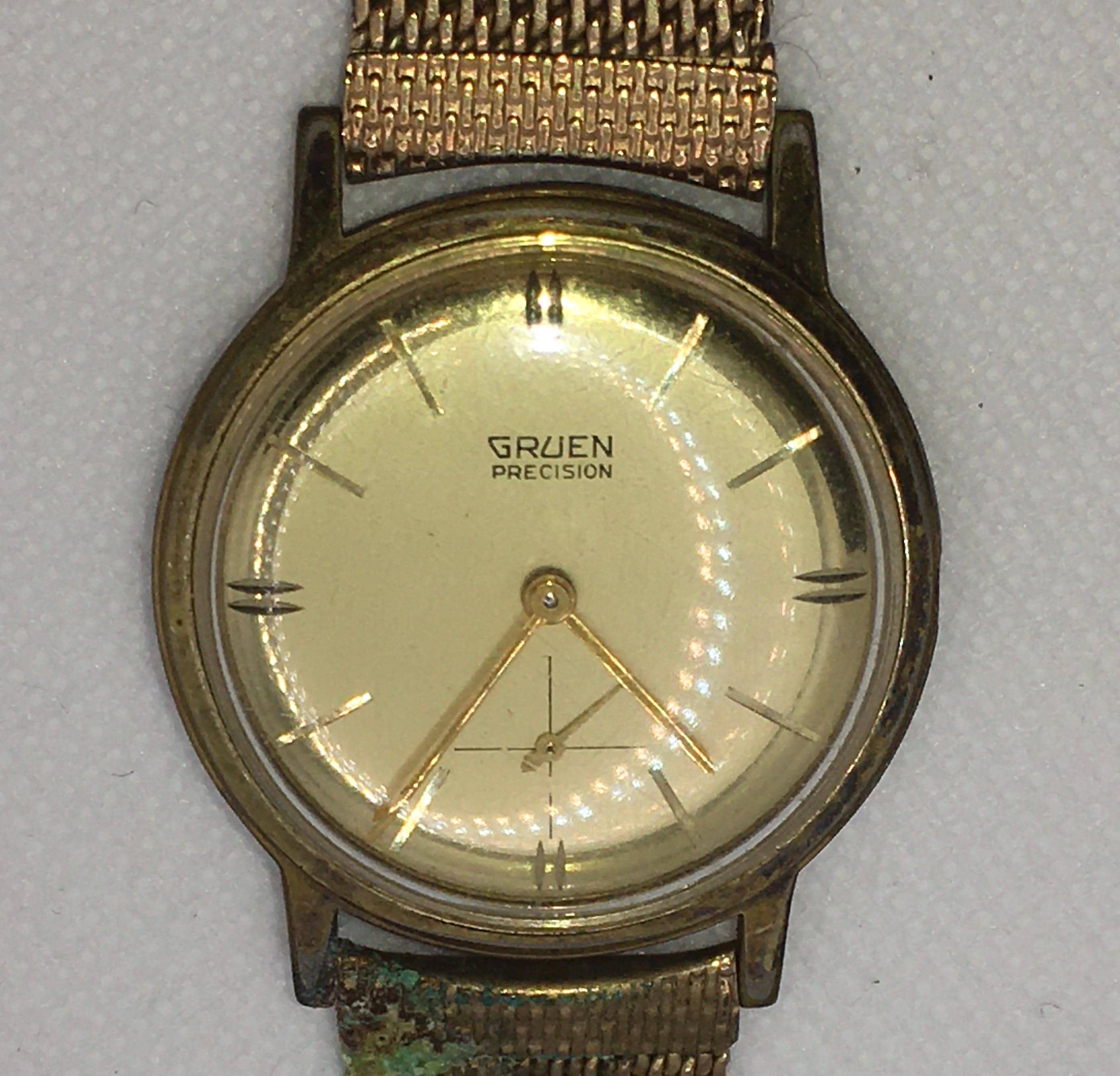 1950s Vintage GRUEN Gold Mirror Dial Precision Wrist Watch N 510R