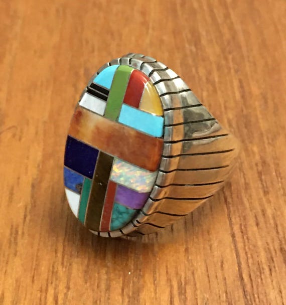 Native Sterling Silver Stone INLAY  Ring Patchwor… - image 5